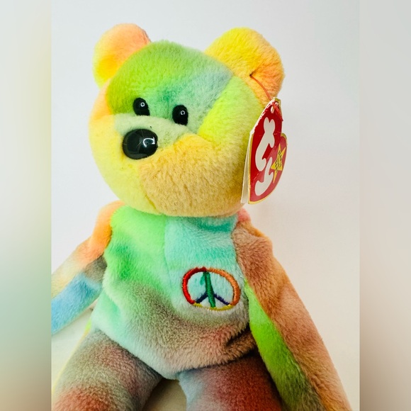 ☮️ Ty Beanie Baby “Peace” Bear Multicolor Tie-Dye Plush Vintage Collection 1996 - Picture 2 of 5